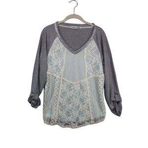 Jolt Womens Lace & Knit Top With Sequin V-Neck Trim